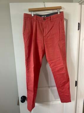 Nautica Men's Flat Front Chino Pants in Salmon Red